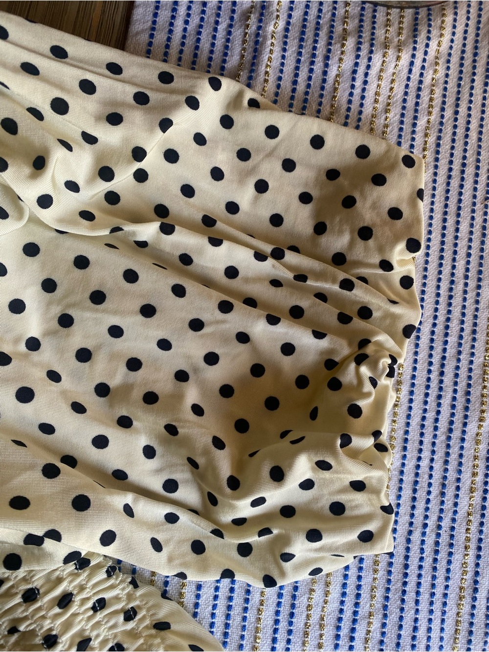 Sandro Racine smocked Polka Dot Beige Black Mock Neck Puff Sleeve Blouse size 4 - Picture 10 of 16